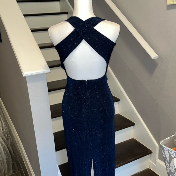 Susan Roselli for Vijack Navy Blue Sparkling Effect Long Gown. Unique Back Sm - Picture 2 of 16